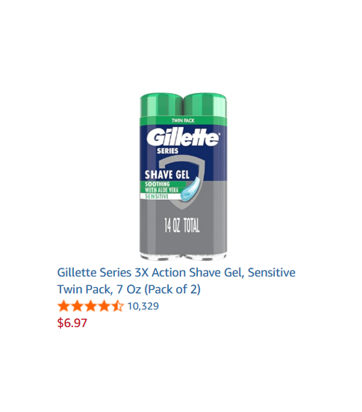 Gillette Series 3X Action Shave Gel, Sensitive Twin Pack