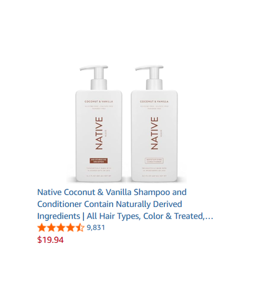 Native Coconut & Vanilla Shampoo and Conditioner