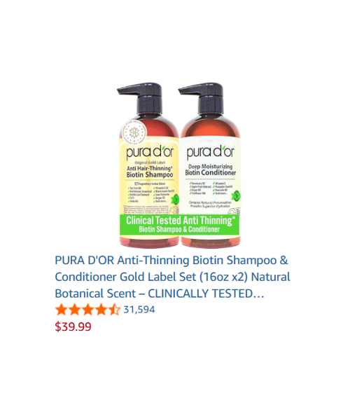 PURA D'OR Anti-Thinning Biotin Shampoo & Conditioner